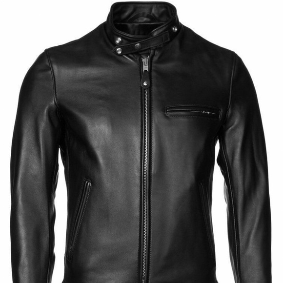 Schott NYC 641 Premium Black Leather Café Racer Jacket Size 42 Like New - Picture 1 of 11